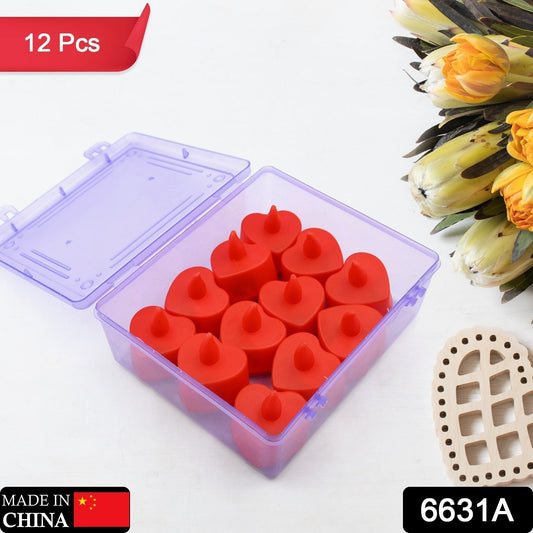 Pack of 12 LED Heart Diya Candles arranged on a festive backdrop.